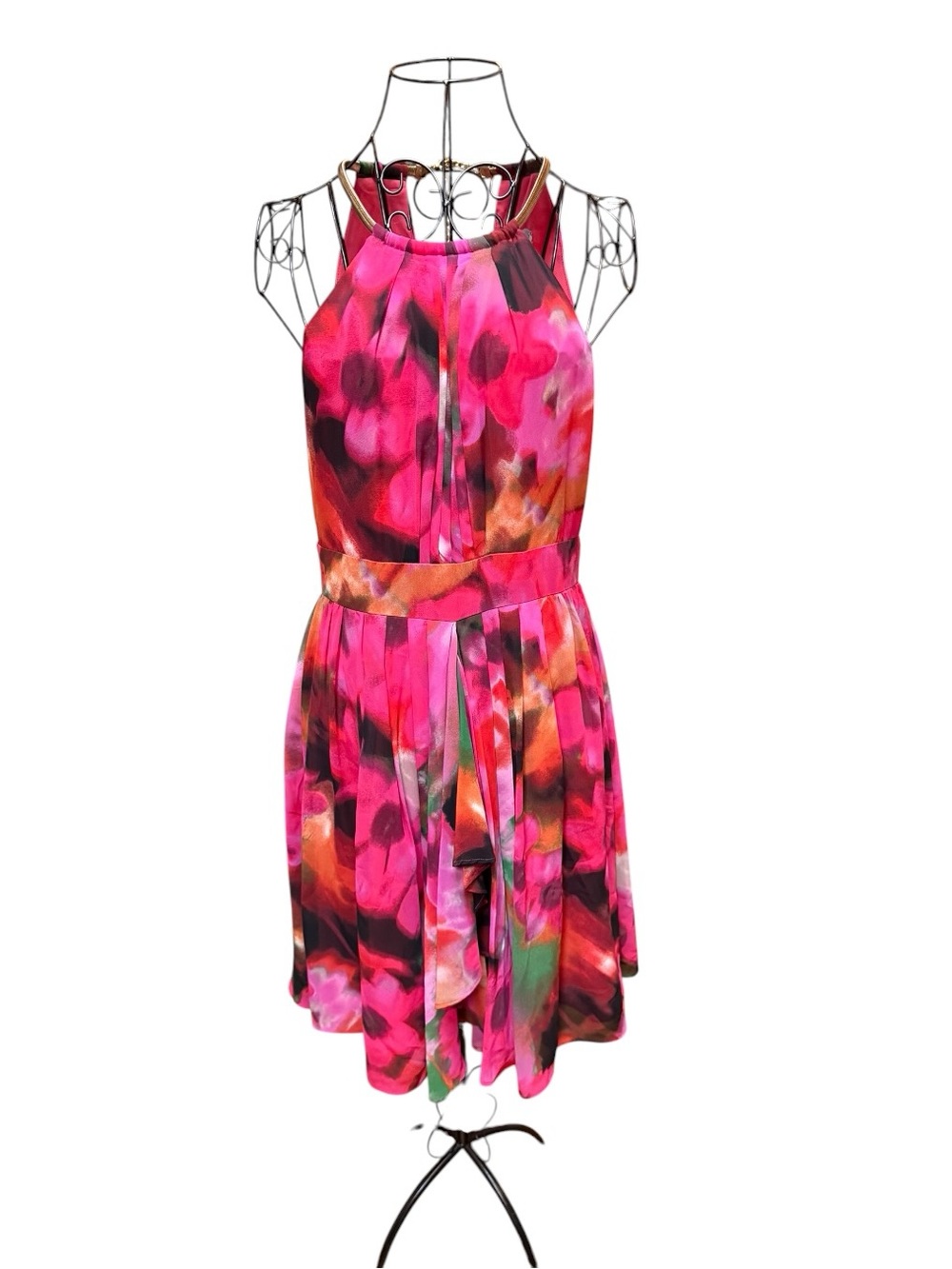 Eliza J Y2K Floral Halter Metal Choker Neck Pink Cocktail Dress